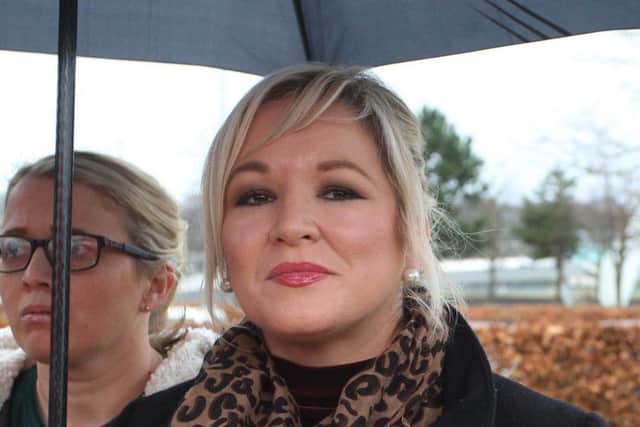 Sinn Fein Vice President Michelle O'Neill and Elisha McCallion, Sinn Fein MLA at Friday's  No Going Back Rally organised by Nipsa at Peace Garden, Londonderry, following last weekend's violence. Picture by Lorcan Doherty / Press Eye