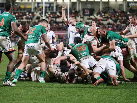 Ulster press for the try line against Benetton before a penalty try is awarded