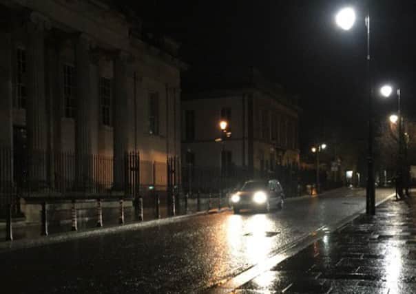 A police reconstruction of the moment a car containing a bomb was abandoned outside the courthouse on Bishop Street, Londonderry, one week on from the incident.