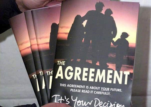 Copies of the 1998 Belfast Agreement. Lord Empey says: "The Irish government never tires of telling us that it is a 'co-guarantor' of the agreement. Well, if that is the case why dont they step up and realise that they have to find other ways of securing the integrity of the single market?"