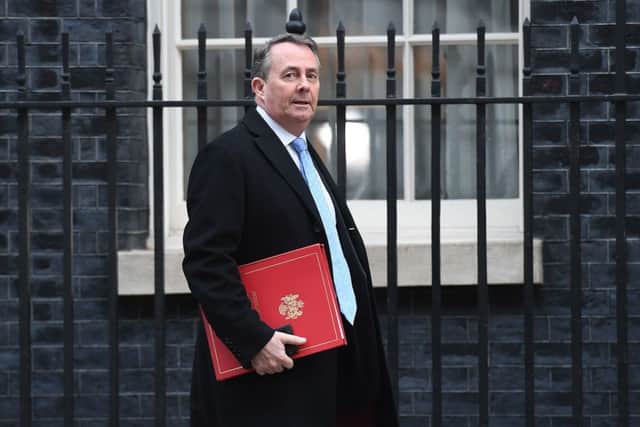 International Trade Secretary Liam Fox arrives in Downing Street, London, for a cabinet meeting. Pic: Stefan Rousseau/PA Wire