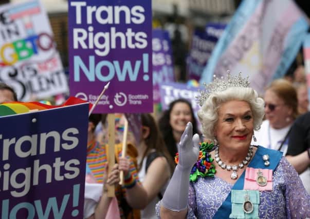 A transgender demonstration in Scotland. The issue has come to increasing prominence in recent years, and the Church of England has now given guidance to its ministers on a celebratory service marking  parishoners new gender identity
