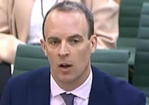 Former Brexit secretary Dominic Raab giving evidence to the NI Affairs Committee