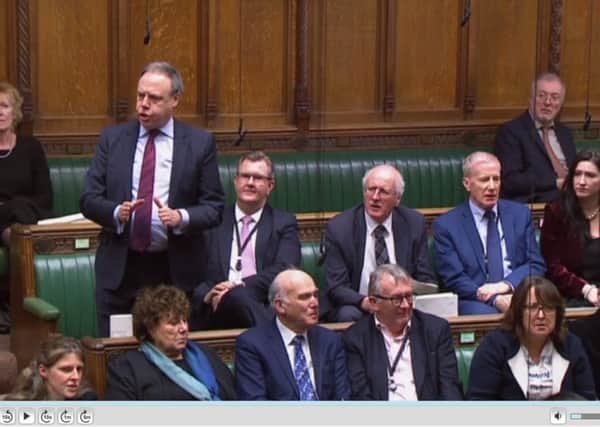 Nigel Dodds MP, DUP leader at Westminster, speaking in the House of Commons alongside party colleagues after an amendment to ditch the backstop, was backed by MPs with DUP votes on January 29 2019. Ben Lowry writes: "Whether the DUP was wise to support Brexit is debatable but it was clearly right to oppose the backstop"