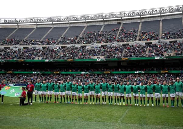 Ireland before playing Italy in America last year. When Ireland played Italy in Belfast in 2007, the game was designated an away match officially, to get round the formality that under IRFU rules, God Save the Queen would have to be played. Pic INPHO/Dan Sheridan