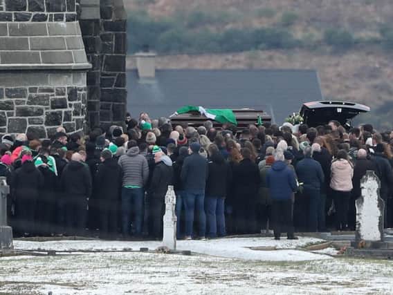 The funeral of Micheal Roarty at the Sacred Heart Church in Dunlewey, in County Donegal, Ireland, he was one of four young men who died following a road crash in a remote area of north west Co Donegal on Sunday evening.