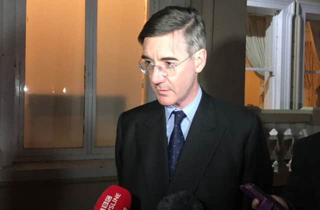 Conservative MP Jacob Rees-Mogg attends a Democratic Unionist dinner at the Tullyglass Hotel in Ballymena, Co Antrim. Photo credit: Rebecca Black/PA Wire