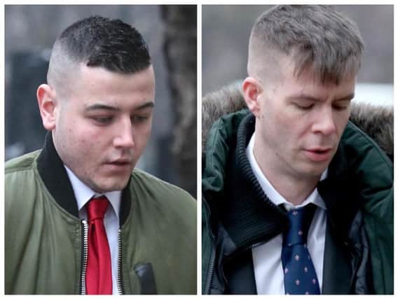 Nicholas Mullan (left) and George Mason who admitted outraging public decency at Waterloo underground station on February 19, 2018, arrive at Westminster Magistrates' Court, for sentencing. (Photo: Yui Mok/PA Wire)