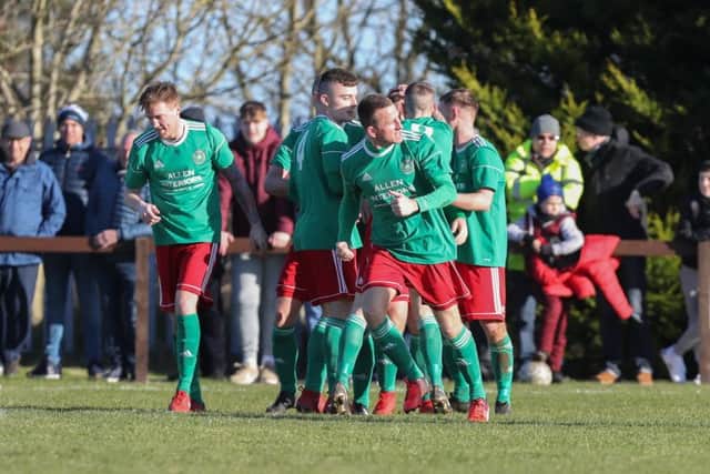 Larne Tech Old Boys finished in the quarter-final draw on Saturday following victory over Strabane Athletic at Dennis Harvey Park. Pic by Pacemaker.