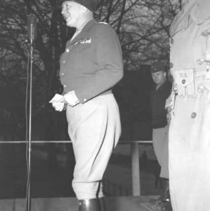 General Patton addresses American soldiers in Northern Ireland in 1944