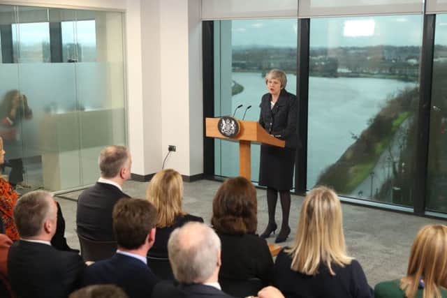 Prime Minister Theresa May speaks with business representatives at Allstate in Belfast on her Brexit plans on Tuesday February 5, 2019. Photo: Liam McBurney/PA Wire