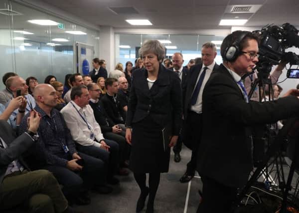 Prime Minister Theresa May leaves after speaking with business representatives at Allstate in Belfast on her Brexit plans on Tuesday February 5 2019. Photo: Liam McBurney/PA Wire
