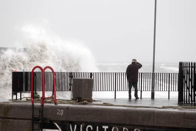 Large waves crash against the harbour at Donaghadee. (Photo: Presseye)