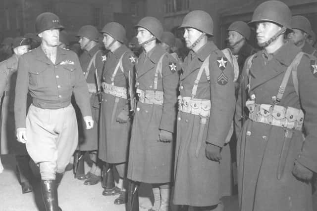General Patton reviewing US soldiers in Armagh, April 1944