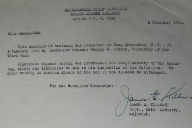 Document confirming General Patton's secret visit to Co Fermanagh on February 8, 1944