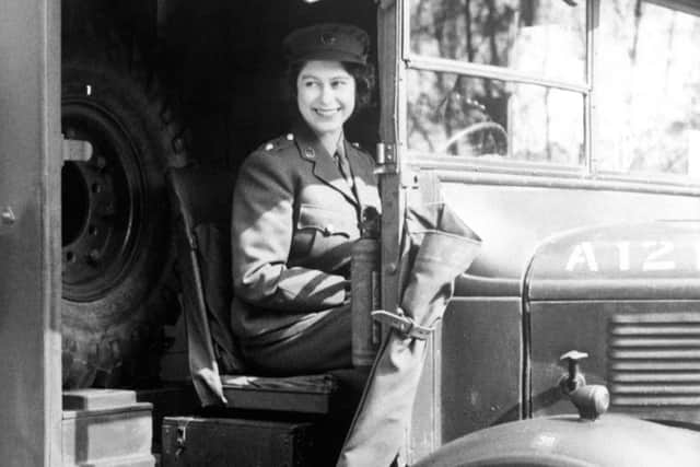 Princess Elizabeth at the wheel of an Army vehicle when she served during the Second World War in the Auxiliary Territorial Service.