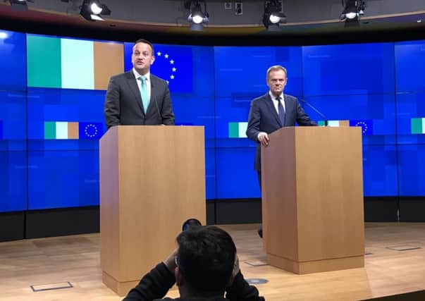 The comments of Taoiseach Leo Varadkar and President of the European Council Donald Tusk at the European Parliament in Brussels above on Wednesday February 6 have "poisoned the atmosphere further," says Lord Empey. Photo: Michelle Devane/PA Wire