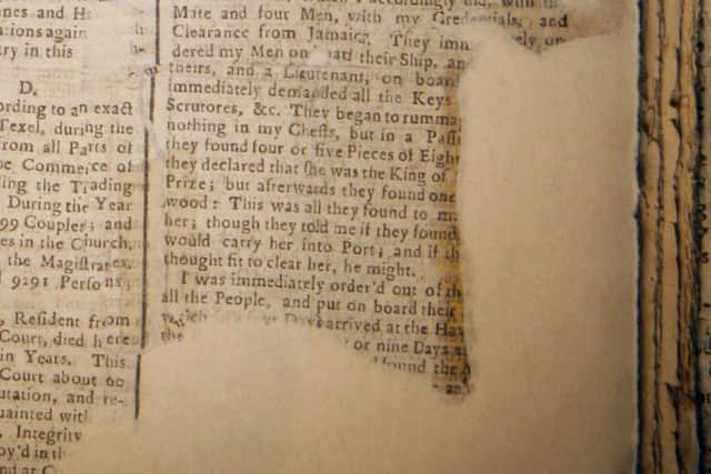 The letter from the jailed captain is in a section of the newspaper that has been torn and lost over time but it has been possible to piece it together from a similar report in an English journal at the time
