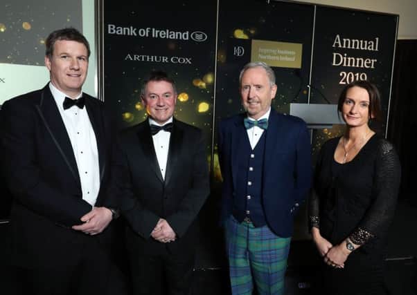 IoD chair Gordon Milligan, second left, with, from left,  Dale Guest, director with main sponsor Bank of Ireland, guest speaker, Glen Dimplex chair Martin McCourt, and  Catriona Gibson, managing partner,  associate sponsor Arthur Cox