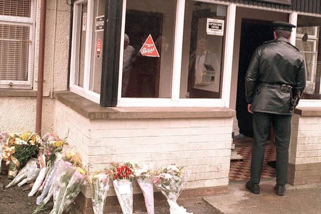Flowers at the scene of the 1994 Loughinisland massacre