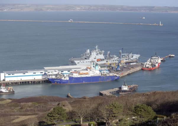 The Geo Ocean III specialist search vessel docked in Portland, Dorset which has brought back the body recovered from the wreckage of the plane carrying Cardiff City footballer Emiliano Sala and pilot David Ibbotson. PIC: Steve Parsons/PA Wire