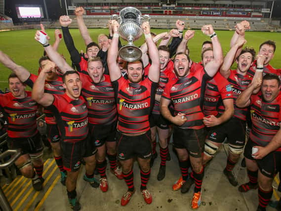 Armagh celebrate retaining the First Trust Ulster Senior Cup after beating Ballymena in the final