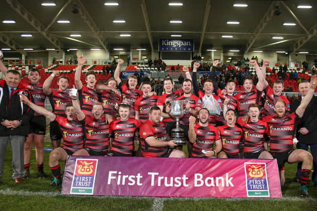 Armagh celebrate their victory over Ballymena