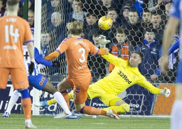 Rangers Allan McGregor makes a  save during the Scottish Cup fifth round clash at Kilmarnock