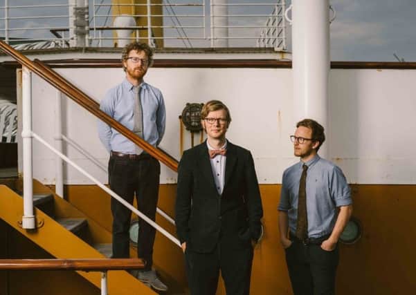 J Willgoose (centre) from Public Service Broadcasting will be in Belfast next week to launch the bands EP about the Titanic