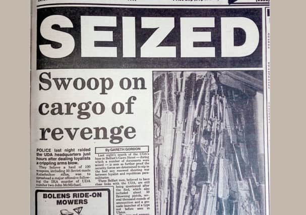 News Letter coverage of loyalist weapons seized in Portadown in January 1988. Former senior police officers have challenged claims that those weapons have a proven link to Loughinisland