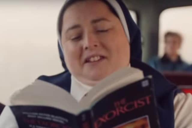 Sister Michael (Siobhan McSweeney) is seen laughing while reading William Peter Blatty's horror novel 'The Exorcist' - make of that what you will!