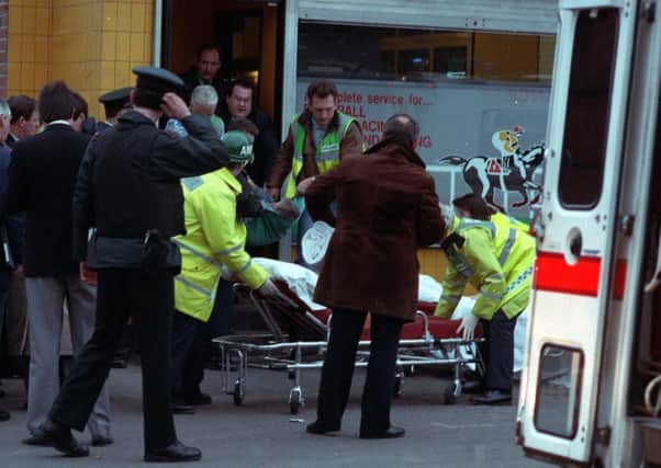 Five men were killed when UFF gunmen targeted a bookmakers shop on Belfasts Ormeau Road in February 1992