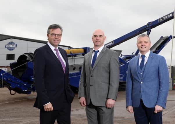 Invest NI CEO Alastair Hamilton, with Niall McKiver, operations director, and Darragh Cullen, MD Edge Innovate