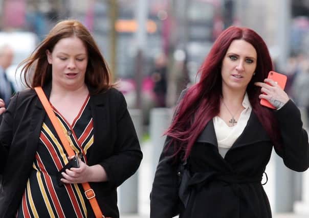 Jayda Fransen (right), one of the accused, arriving at court with Belfast councillor Jolene Bunting