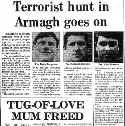 The News Letter front page about the IRA killing of the three Scottish soldiers, which was unearthed by OTDTIRA this month was the first time Conor Bannon had seen a photo of his father
