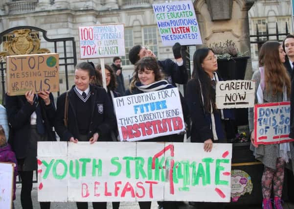 School children and young people hold a climate change protest at the City hall in Belfast on 15 February. Picture by Jonathan Porter/PressEye