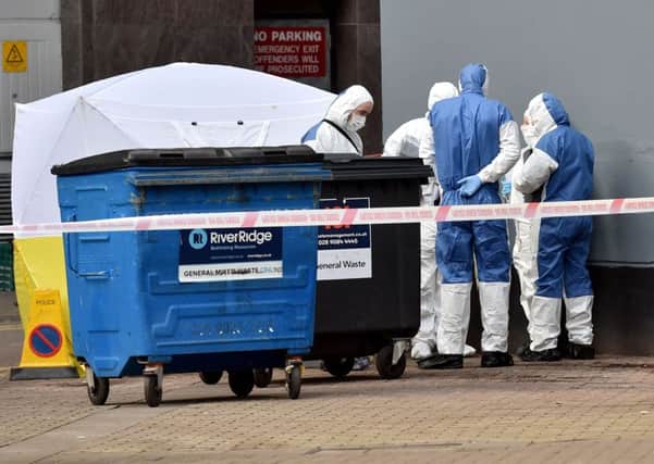 Police and forensic officers pictured at the scene where a body of a man was found in the Keylands Place area on Friday afternoon.
Mandatory Credit Presseye /Stephen Hamilton