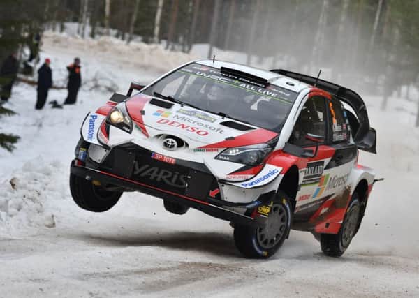 Kris Meeke of Great Britain and Sebastien Marshall of Great Britain compete in their Toyota Gazoo WRT Toyota Yaris WRC during the Shakedown of the WRC Sweden