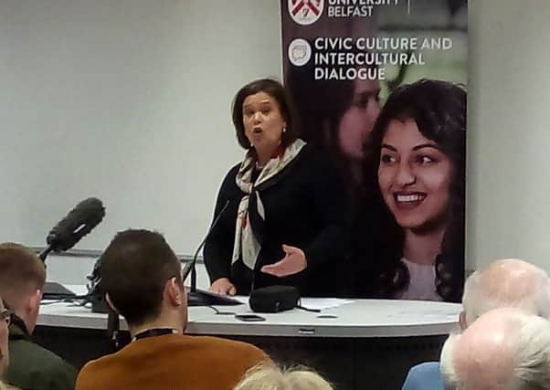 Mary Lou McDonald at the civic unionism event at QUB