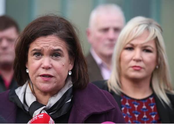 Sinn Fein leader Mary Lou McDonald, with Sinn Fein Northern Ireland leader Michelle O'Neill (right)