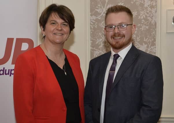 DUP leader Arlene Foster with local election candidate Kyle Black