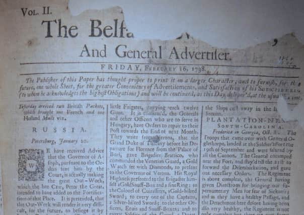 Belfast News Letter February 16 1738 (February 27 1739 in the modern calendar). This is the earliest surviving paper after the title went up from one sheet to two (from two sides of news to four)