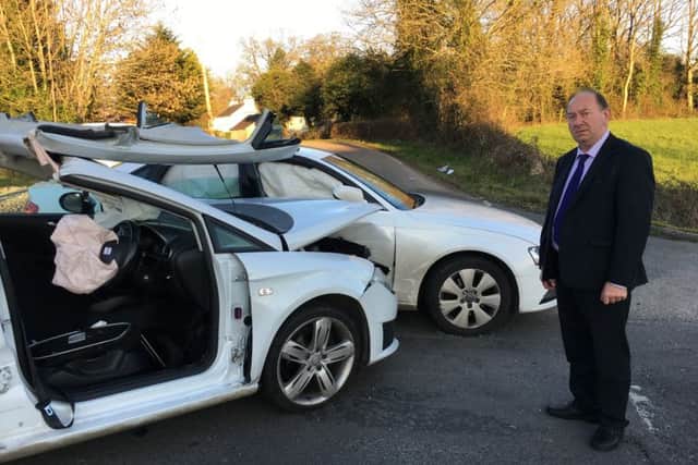 DUP MLA at Ardress crossroads where there was another crash on Tuesday