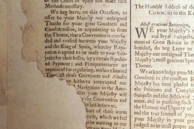 Some of the surviving Belfast News Letter of February 16 1738 (Feb 27 1739 in the modern calendar) is ripped, hence it is impossible sometimes to reprint the full original report