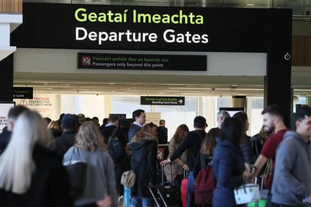 The departure gates at Terminal 1 in Dublin Airport after a confirmed drone sighting forced the temporary suspension of airport operations.