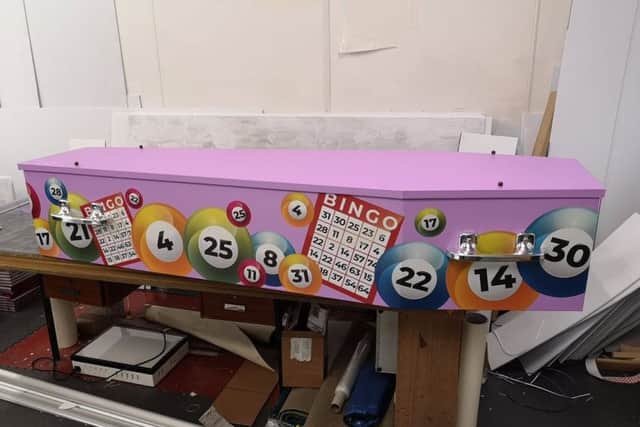 A bingo themed coffin