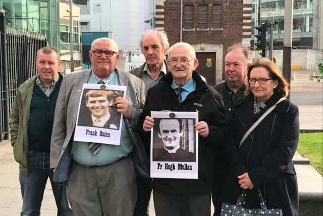 Relatives of Father Hugh Mullan who died in a shooting incident in west Belfast on August 9, 1971, attend a fresh inquest at Belfast Coroner's Court into his death and the deaths of nine other in a series of shooting in the area over three days which have become known as the Ballymurphy Massacre.