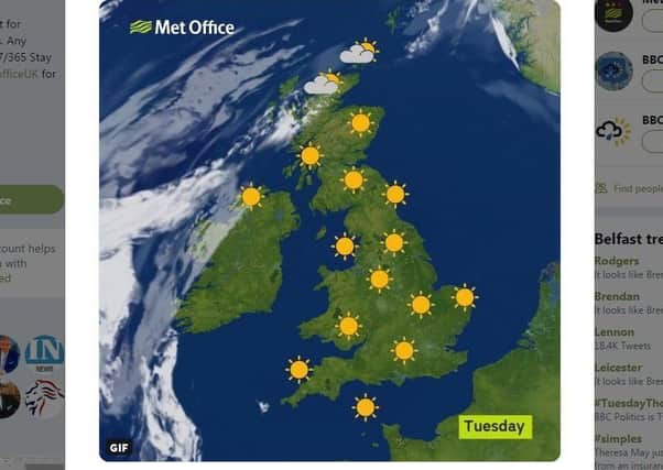 Snapshot of Met Office map for Tuesday