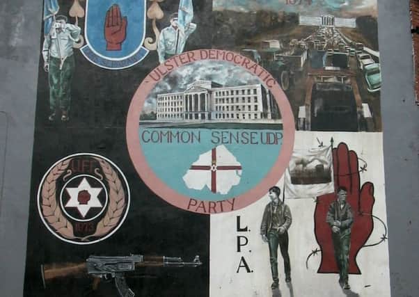 A photograph of a UDA mural on the Shankill Road, Belfast, taken by CAIN director Martin Melaugh; one of many such images on the site