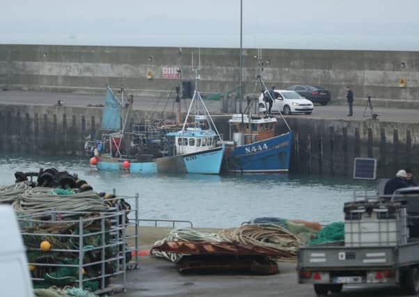 Two Northern Ireland registered fishing boats seized by the Irish Navy moored in the port of Clogherhead in Co Louth. Pic: Niall Carson/PA Wire